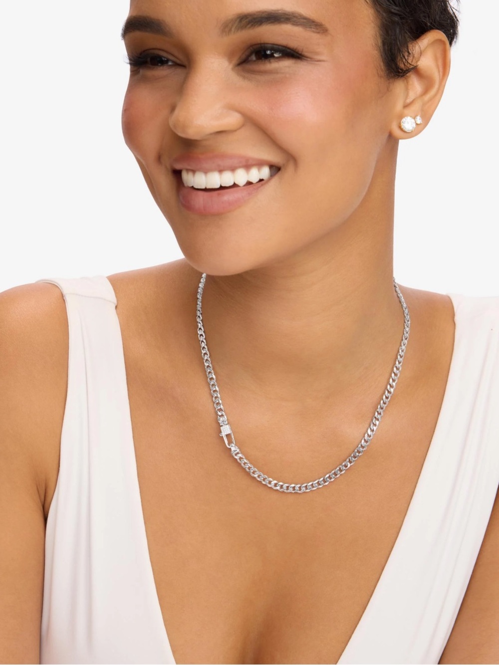 NWT Melinda Maria Silver “Julian Pavé Lock 5mm Necklace”